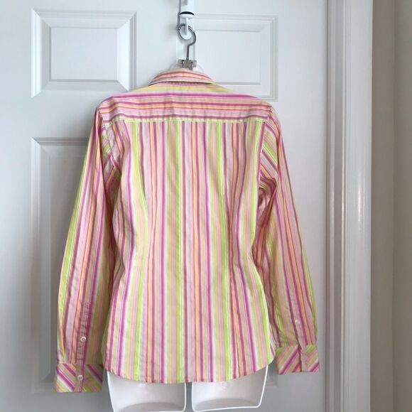 Lilly Pulitzer Striped Button Down Cuffed Shirt Size 6 Hot Pink Green Vintage - Picture 17 of 17